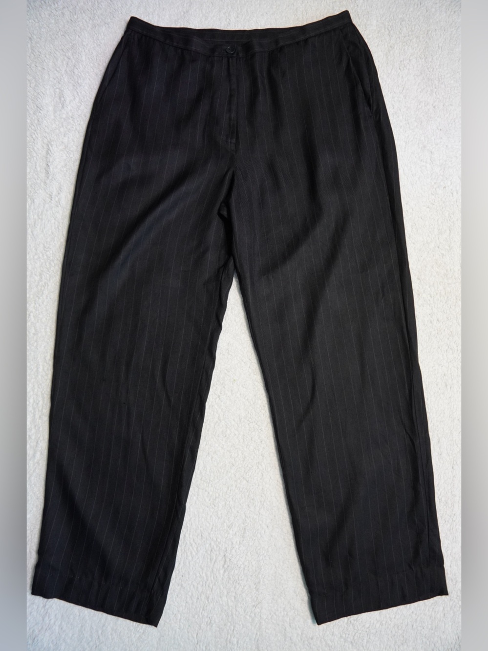 Rare Lauren Ralph Lauren 100% Silk Pinstripe trousers Size 14 Black